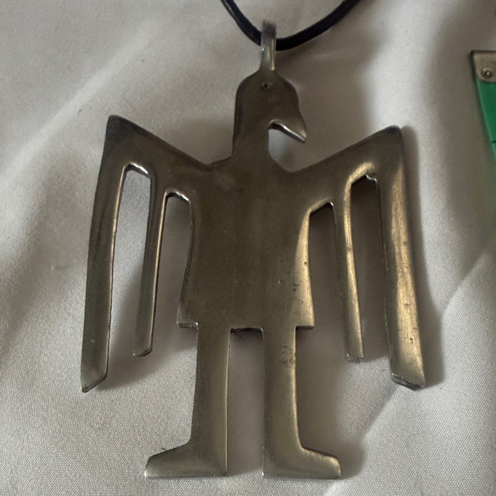Large Silver Thunderbird Pendant Necklace - Black Cord - Picture 2 of 4